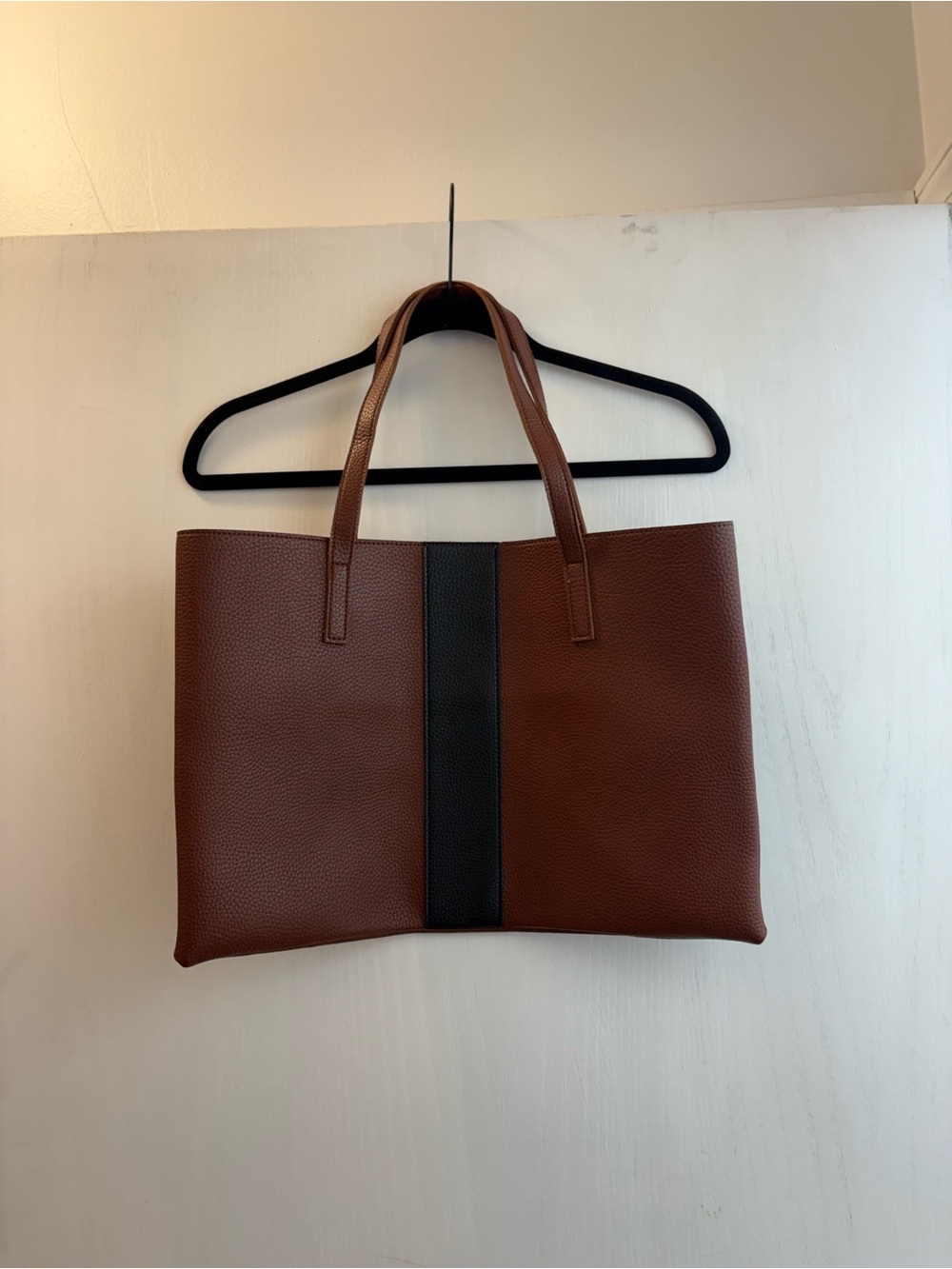 Vince Camuto Brown Leather Tote with Black Center Stripe